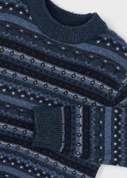 Mayoral Jacquard-Pullover Blau mit Wintermuster Mokkini Kindermode Pullover
