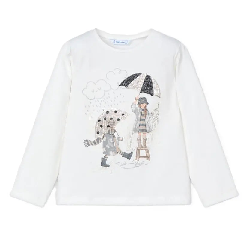 Mayoral Langarmshirt Mädchen mit Regenschirm und Paillettendetails Mokkini Kindermode T-Shirt Langarm