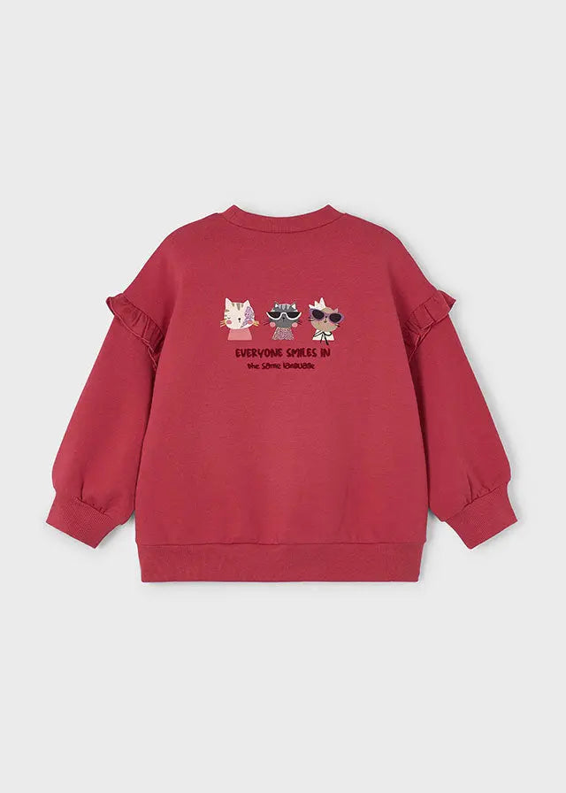 Mayoral Sweatshirt mit Volants & Katzenmotiv Mokkini Kindermode Sweatshirt