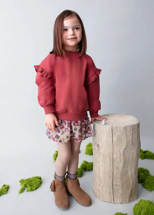 Mayoral Sweatshirt mit Volants & Katzenmotiv Mokkini Kindermode Sweatshirt
