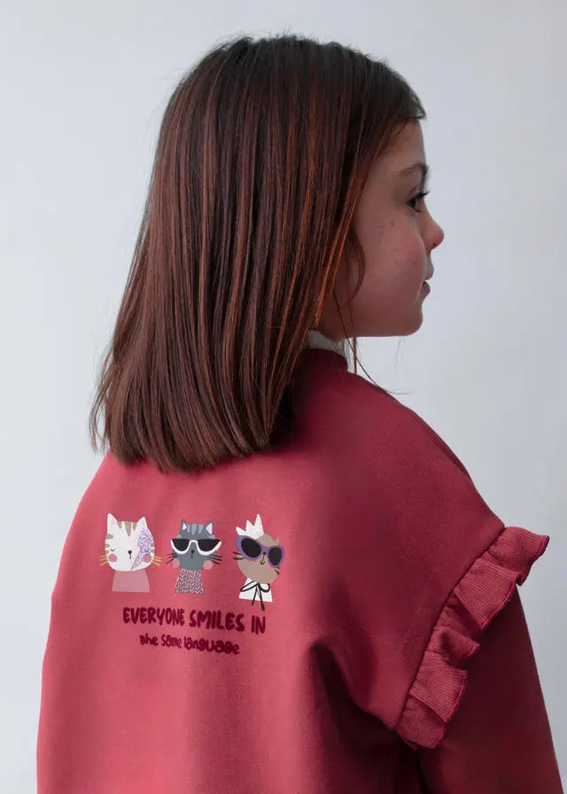 Mayoral Sweatshirt mit Volants & Katzenmotiv Mokkini Kindermode Sweatshirt