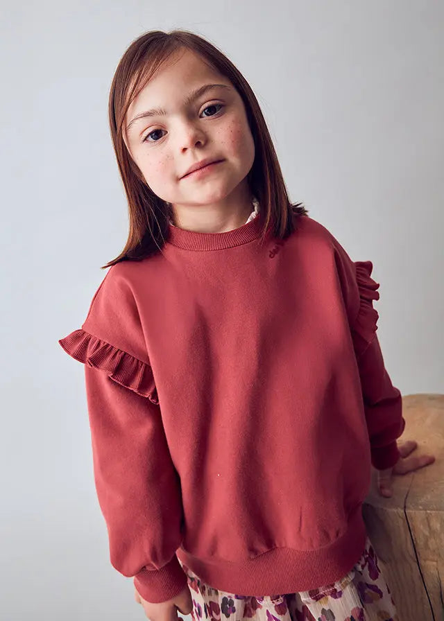 Mayoral Sweatshirt mit Volants & Katzenmotiv Mokkini Kindermode Sweatshirt
