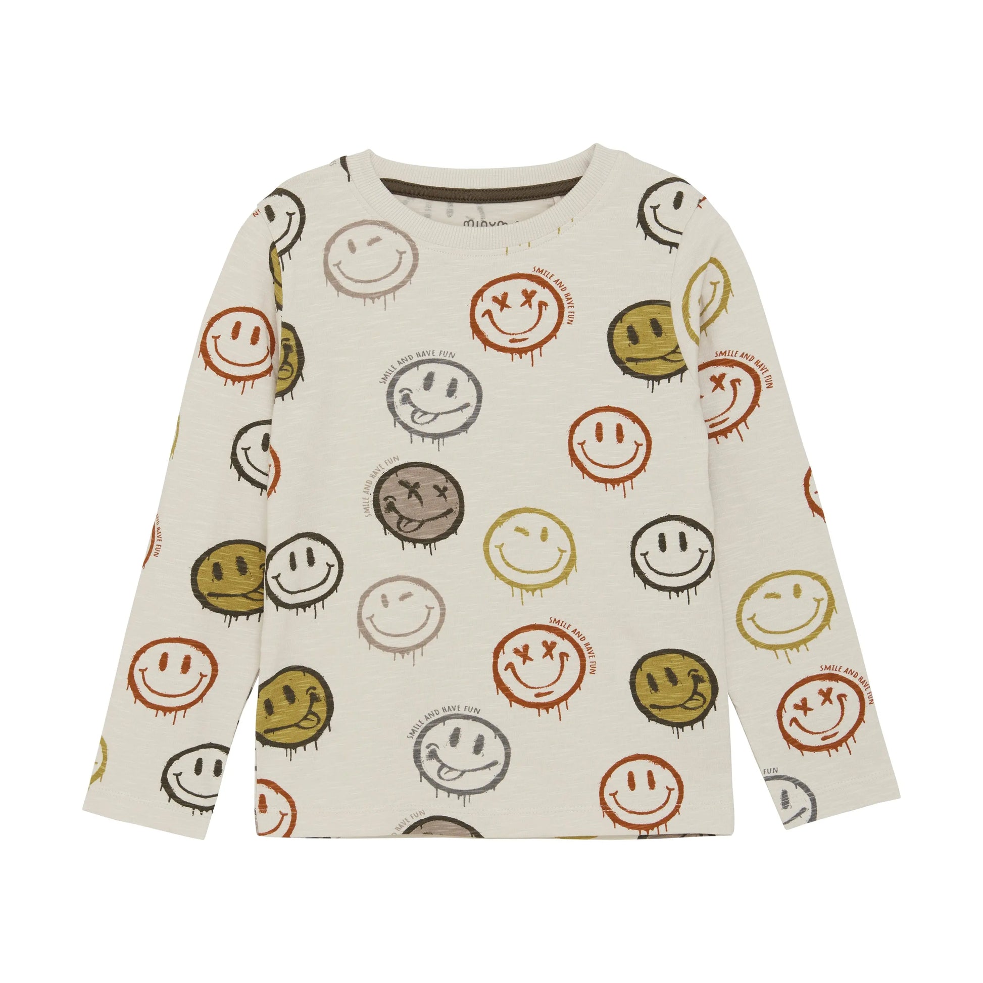 Minymo Jungen Langarmshirt – Creme mit buntem Smiley-Muster - T-Shirt Langarm - Minymo