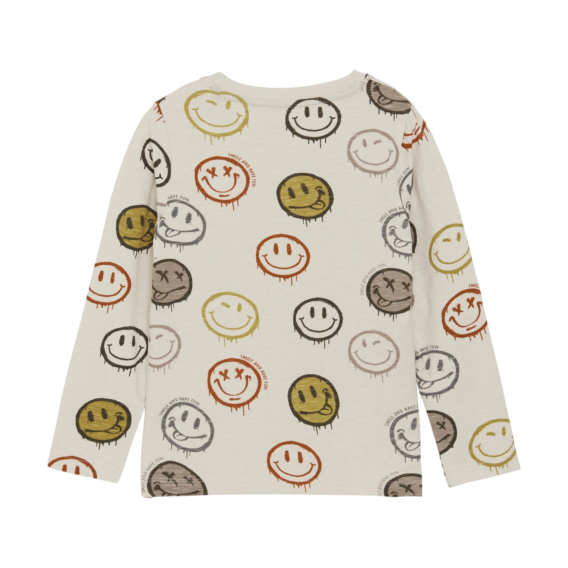 Minymo Jungen Langarmshirt – Creme mit buntem Smiley-Muster - T-Shirt Langarm - Minymo