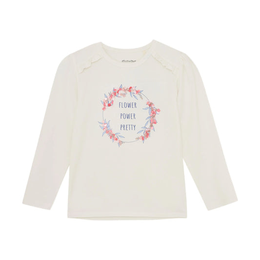 Minymo Langarm-T-Shirt mit "Flower Power Pretty" Print und Rüschen Mokkini Kindermode Gesperrt