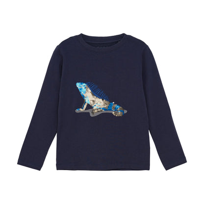 Minymo Langarmshirt mit Echse & Wendepailletten Mokkini Kindermode T-Shirt Langarm
