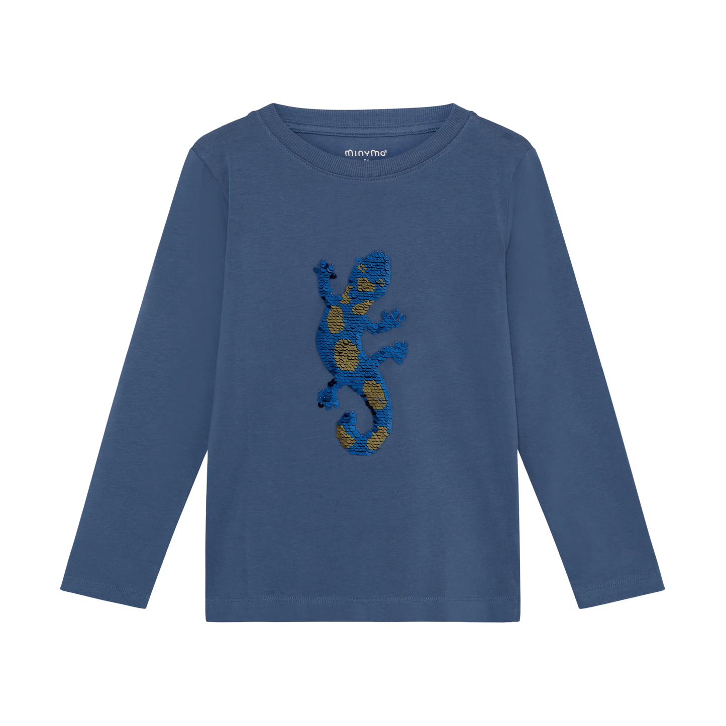 Minymo Langarmshirt mit Wendepailletten Echse Mokkini Kindermode Langarmshirt