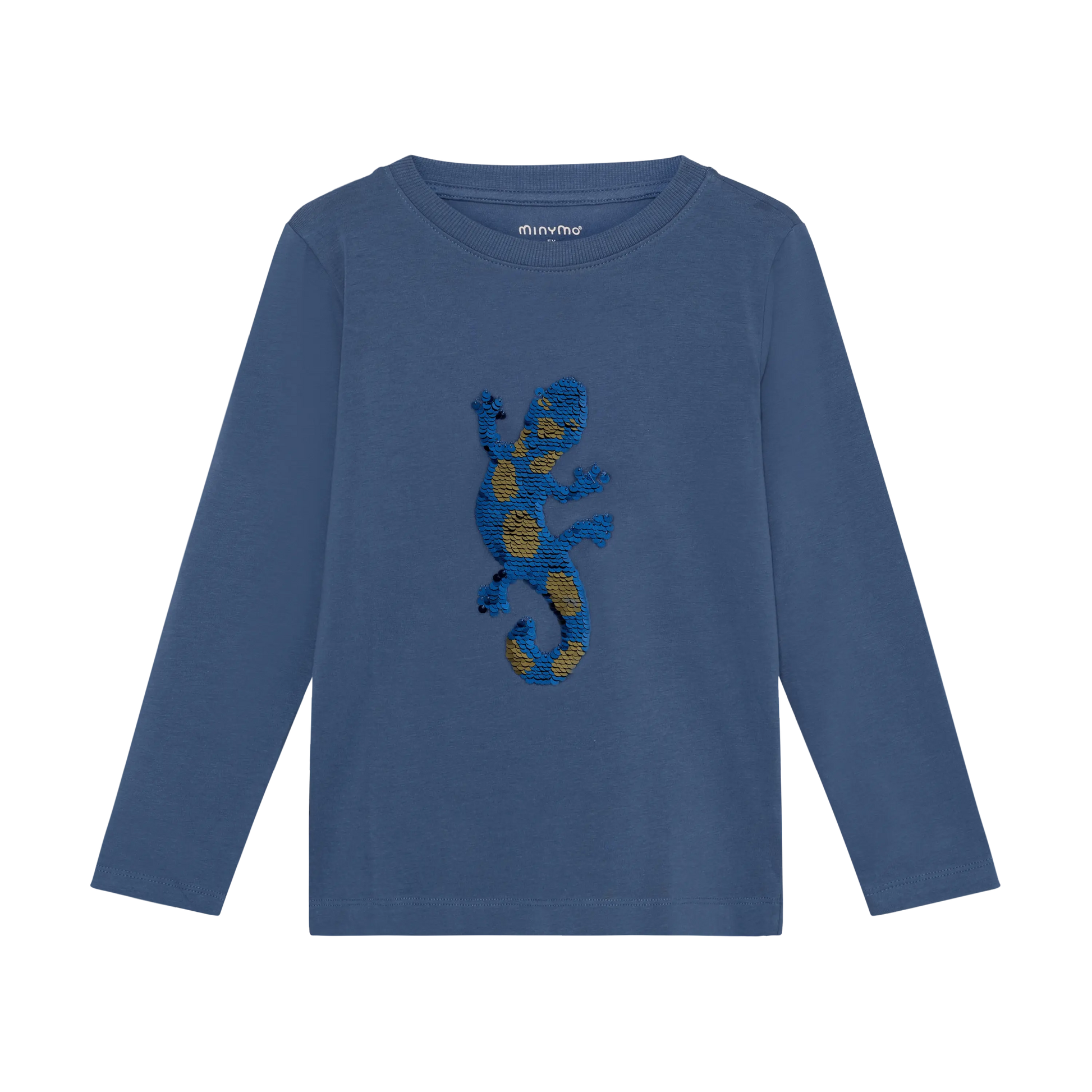 Minymo Langarmshirt mit Wendepailletten Echse Mokkini Kindermode Langarmshirt