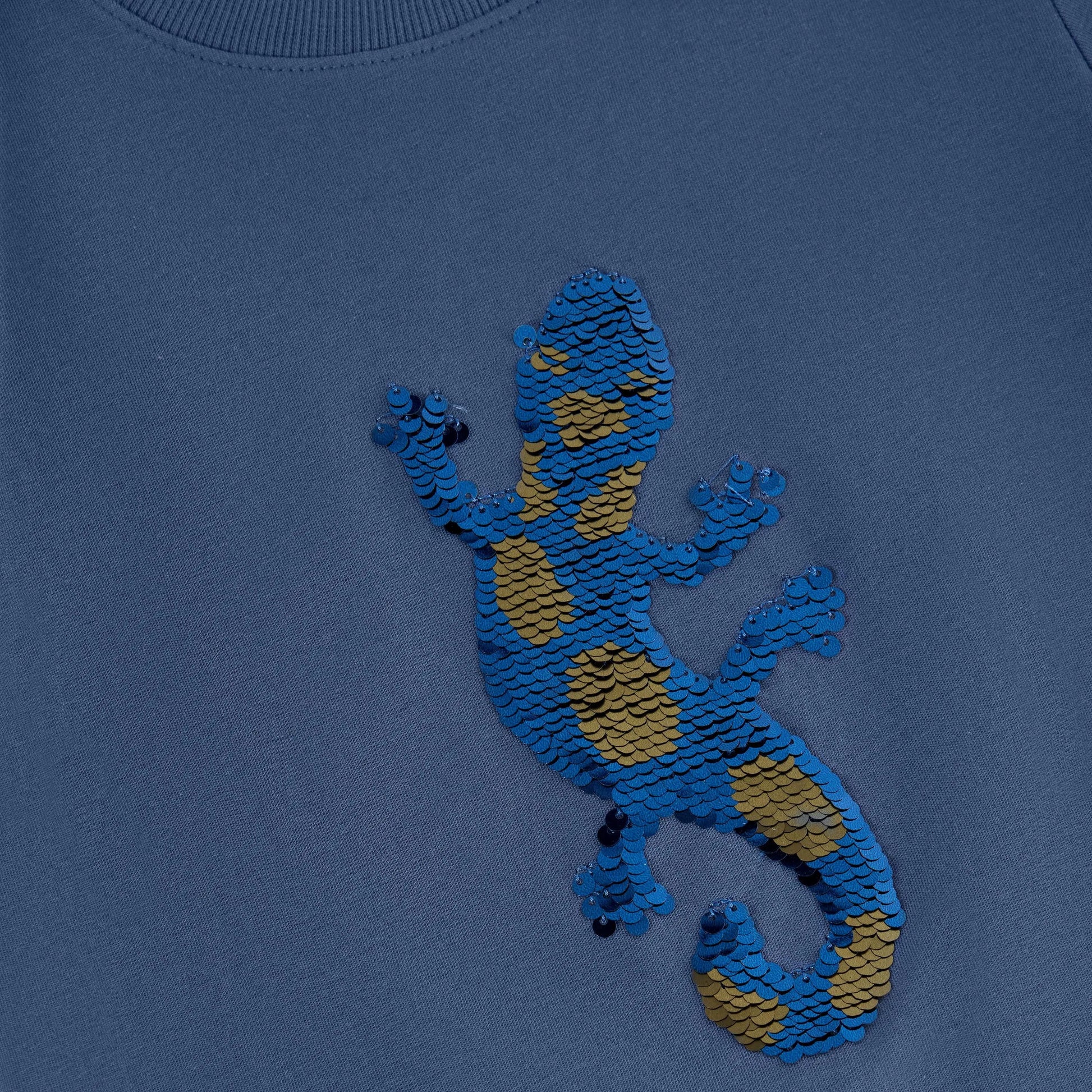 Minymo Langarmshirt mit Wendepailletten Echse Mokkini Kindermode Langarmshirt