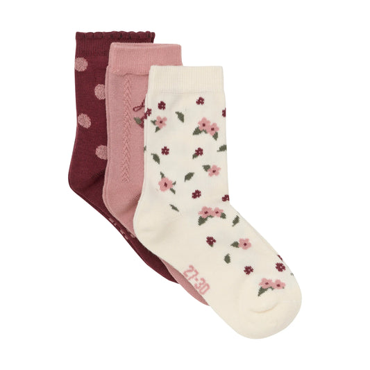 Minymo Socken 3-Pack Blumen Dusty Rose - Socken - Minymo