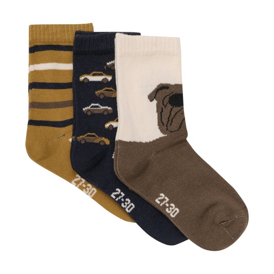 Minymo Socken 3-Pack Bulldog Sepia - Socken - Minymo