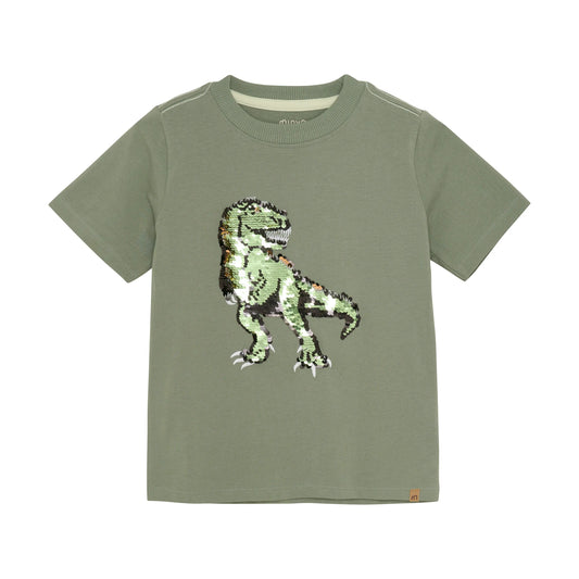 Minymo T-Shirt mit Dinosaurier aus Pailletten für Jungen Mokkini Kindermode Gesperrt