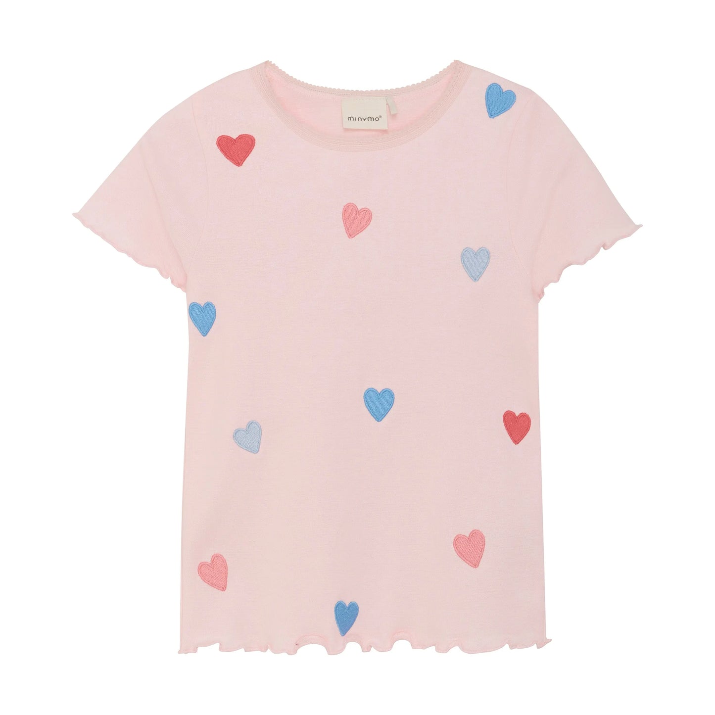 Minymo T-Shirt mit Herz-Applikationen in Pink und Blau Mokkini Kindermode Gesperrt