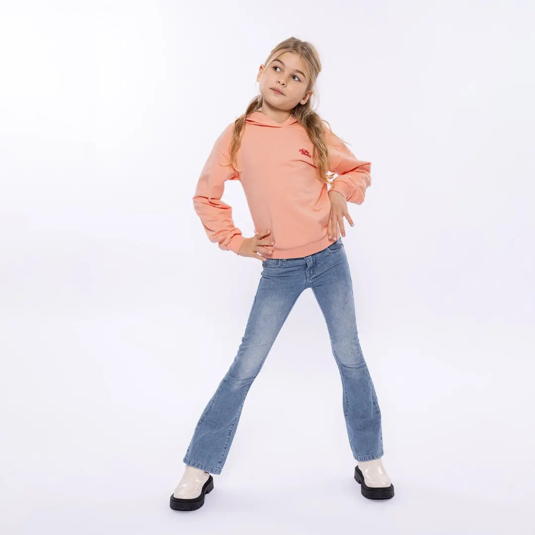 NO WAY MONDAY Mädchen Hoodie Koralle mit Print Mokkini Kindermode Sweatshirt