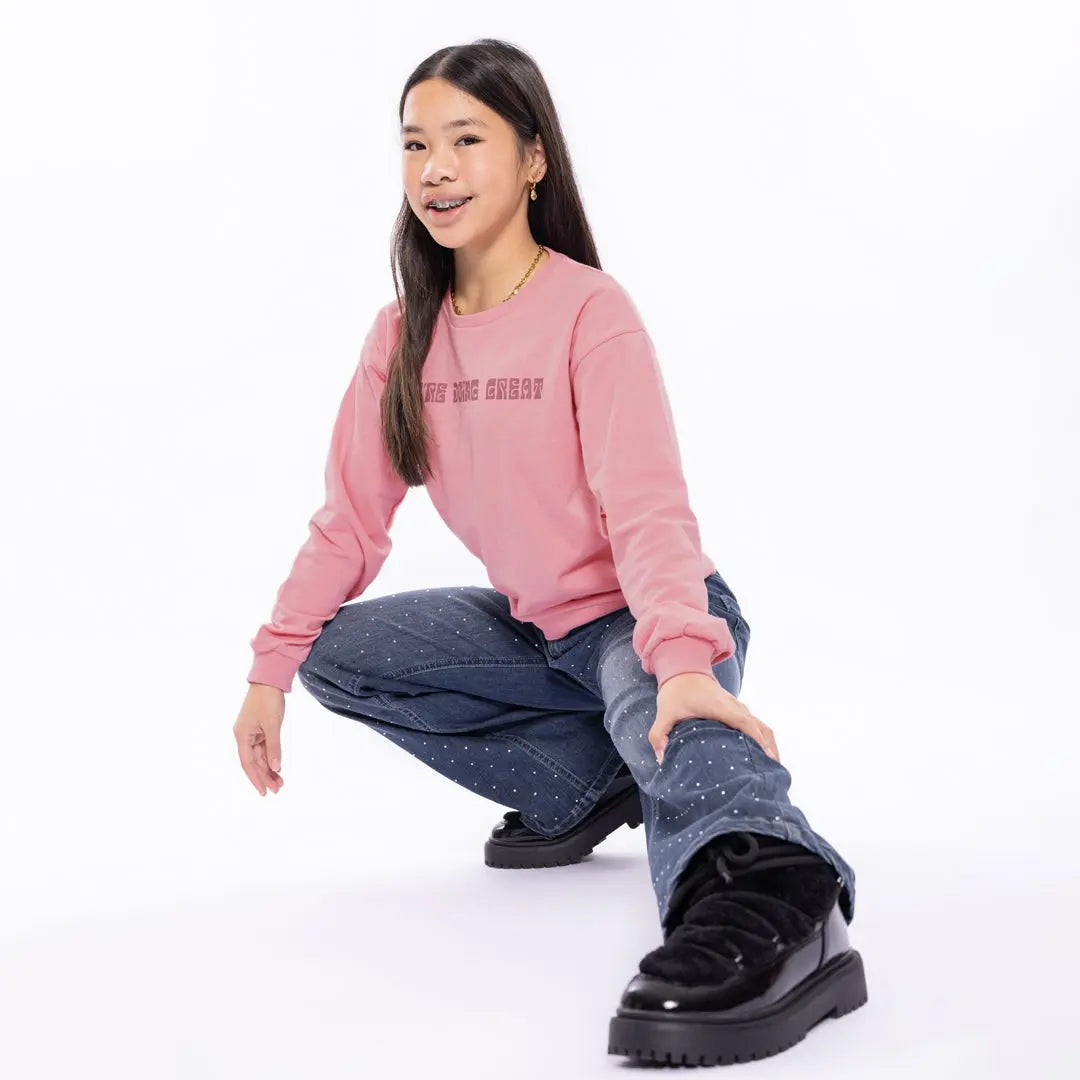 NO WAY MONDAY Sweatshirt – Rosa mit Schriftzug Mokkini Kindermode Sweatshirt