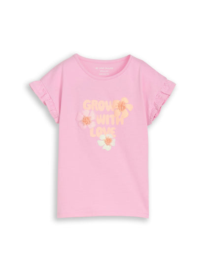 Tom Tailor Mädchen T-Shirt Rosa Blumenmotiv mit Glitzer