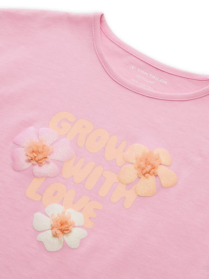 Tom Tailor Mädchen T-Shirt Rosa Blumenmotiv mit Glitzer