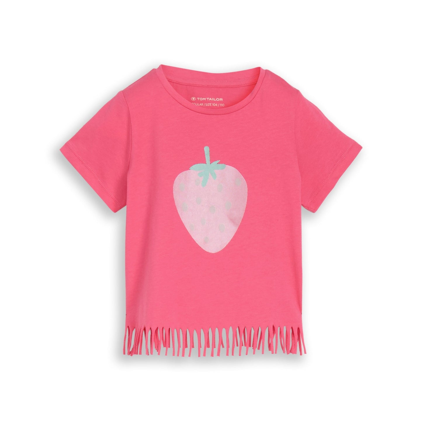 Tom Tailor Mädchen T-Shirt Pink Erdbeermotiv Fransendetails