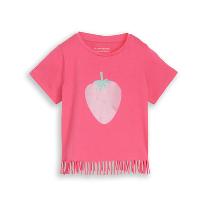 Tom Tailor Mädchen T-Shirt Pink Erdbeermotiv Fransendetails