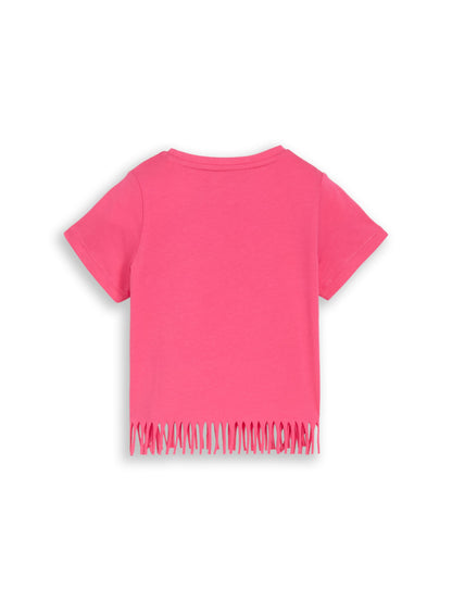 Tom Tailor Mädchen T-Shirt Pink Erdbeermotiv Fransendetails