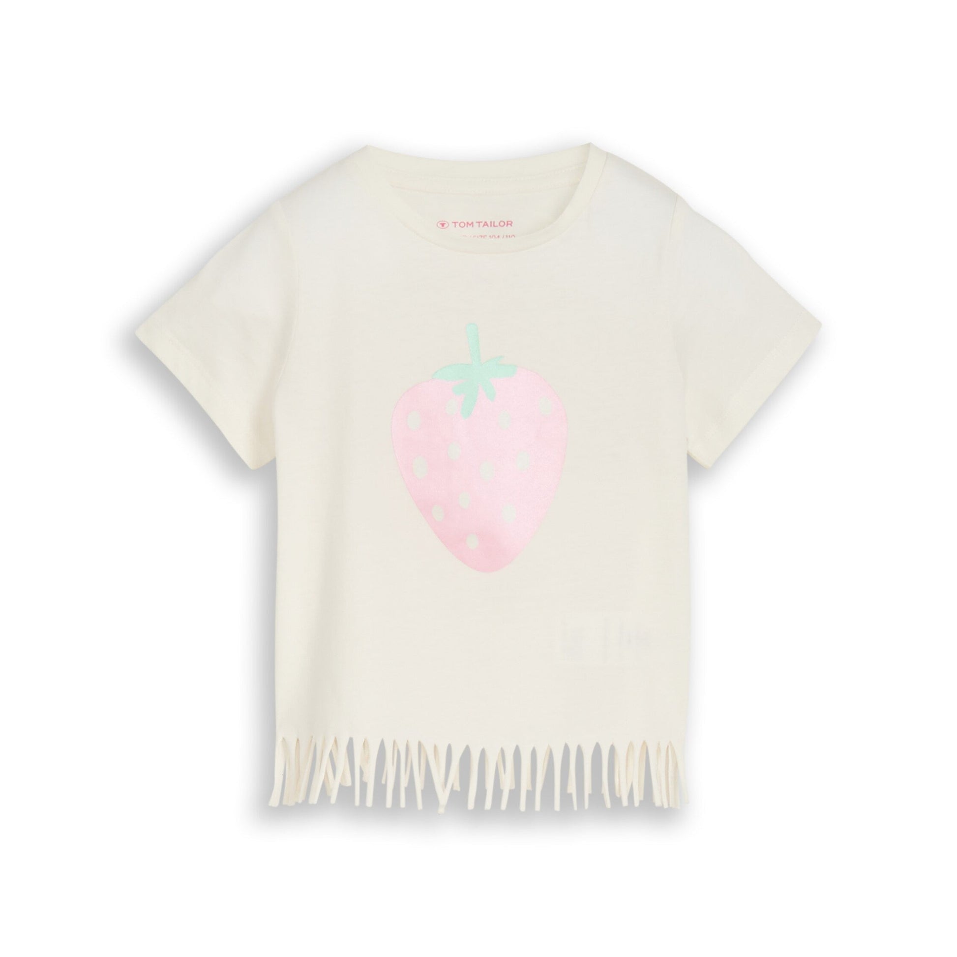Tom Tailor Mädchen T-Shirt Creme Erdbeermotiv Fransen
