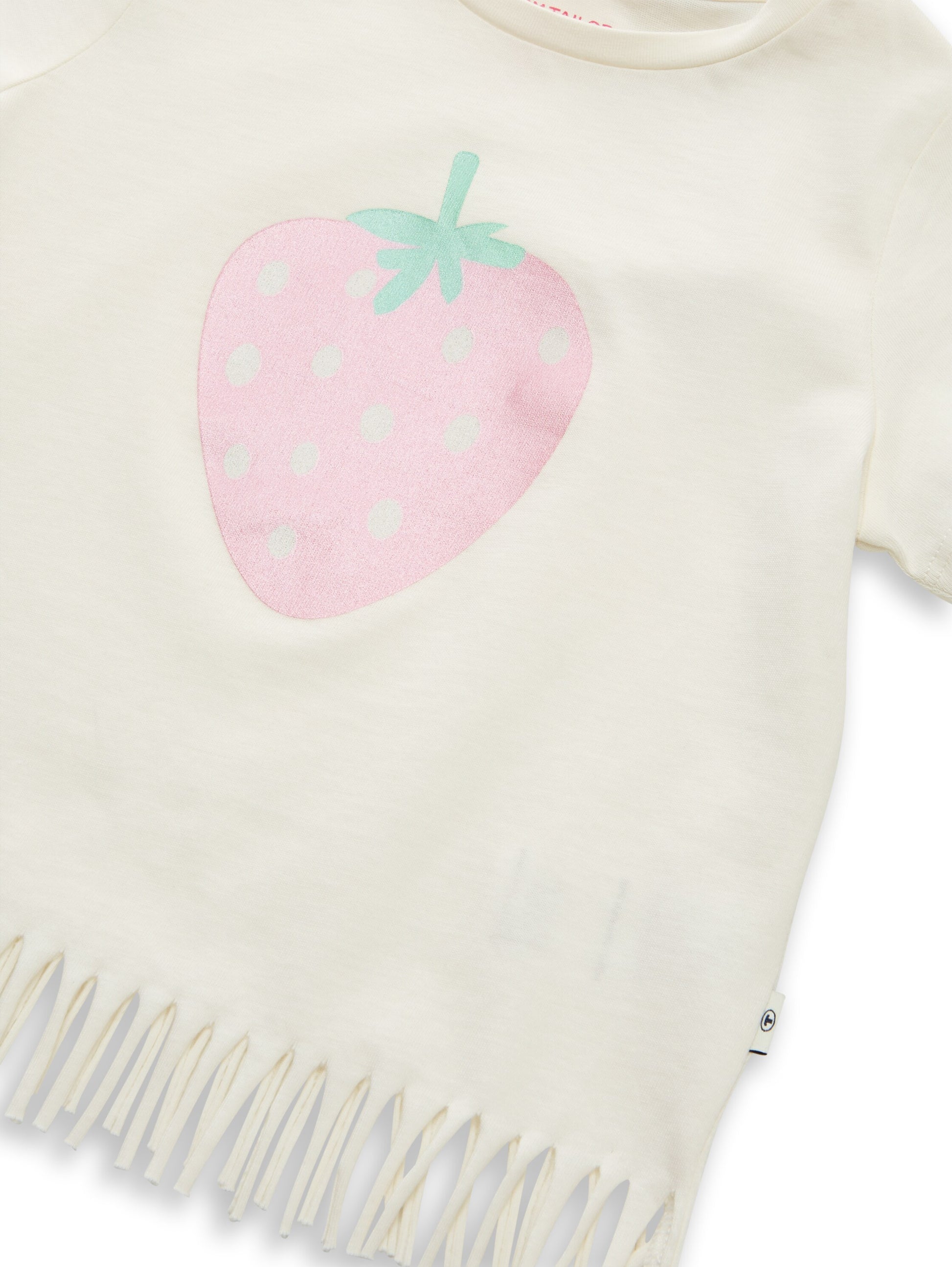 Tom Tailor Mädchen T-Shirt Creme Erdbeermotiv Fransen