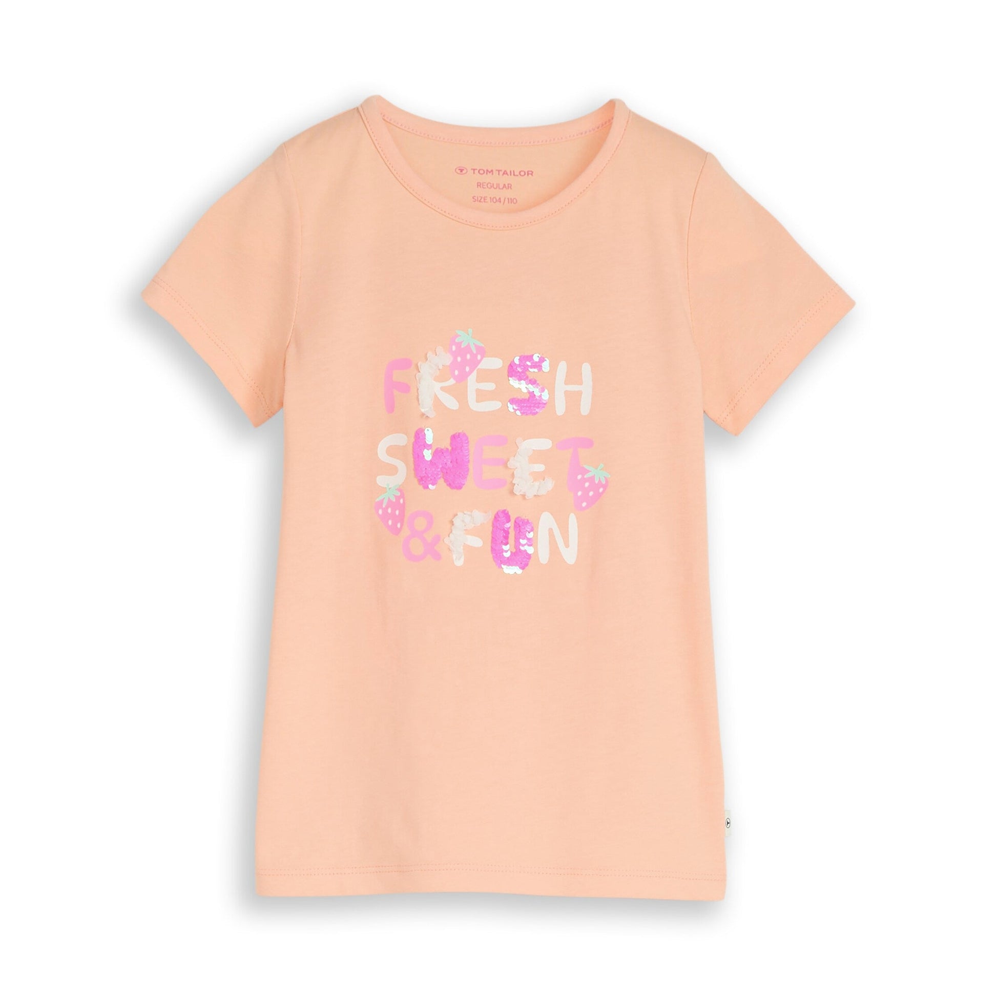Tom Tailor Mädchen T-Shirt Apricot mit Schriftzug Fresh Sweet & Fun