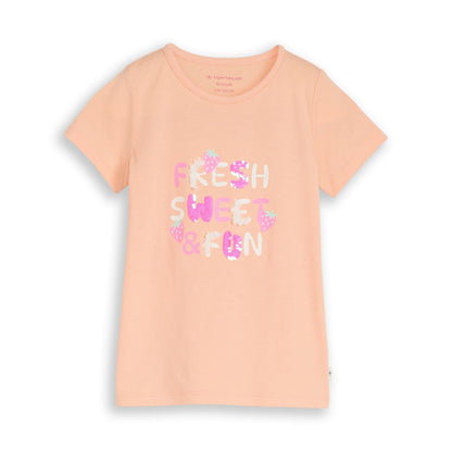 Tom Tailor Mädchen T-Shirt Apricot mit Schriftzug Fresh Sweet & Fun