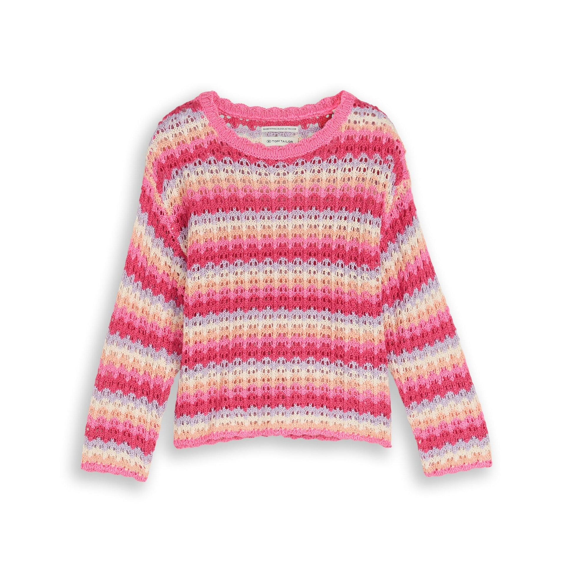 Tom Tailor Mädchen Strickpullover bunt gestreift in Pink