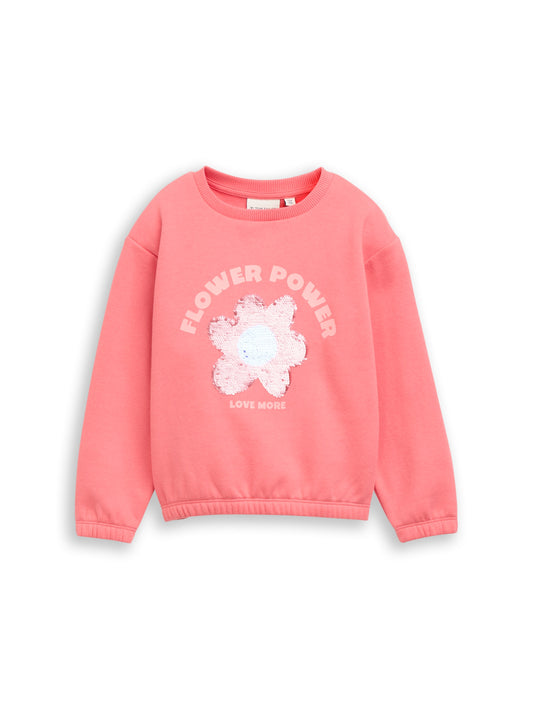 Tom Tailor Kids Sweatshirt mit Blumenmotiv & Wendepailletten in Koralle