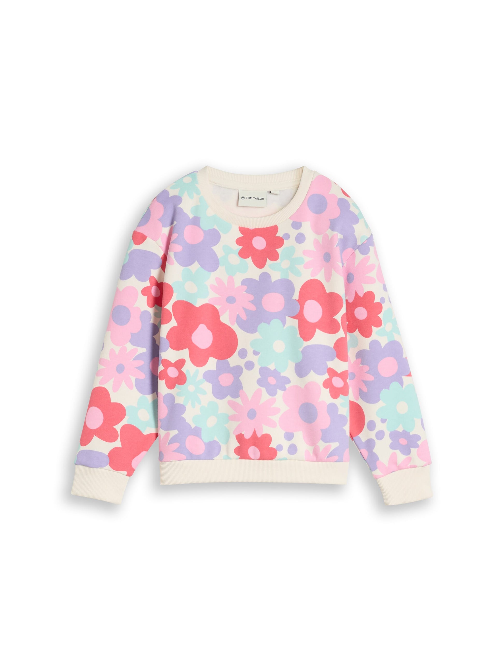 Tom Tailor Mädchen Cropped Sweatshirt in Koralle mit buntem Blumenmotiv