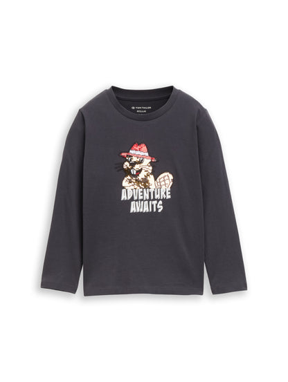 Tom Tailor Jungen Langarmshirt mit Print in Anthrazit