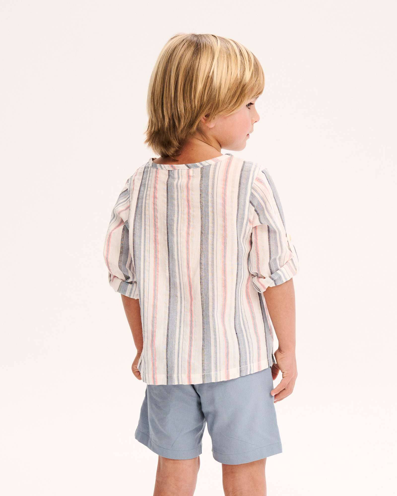 Jungen-Langarmhemd mit Kragen, orange-blau gestreift