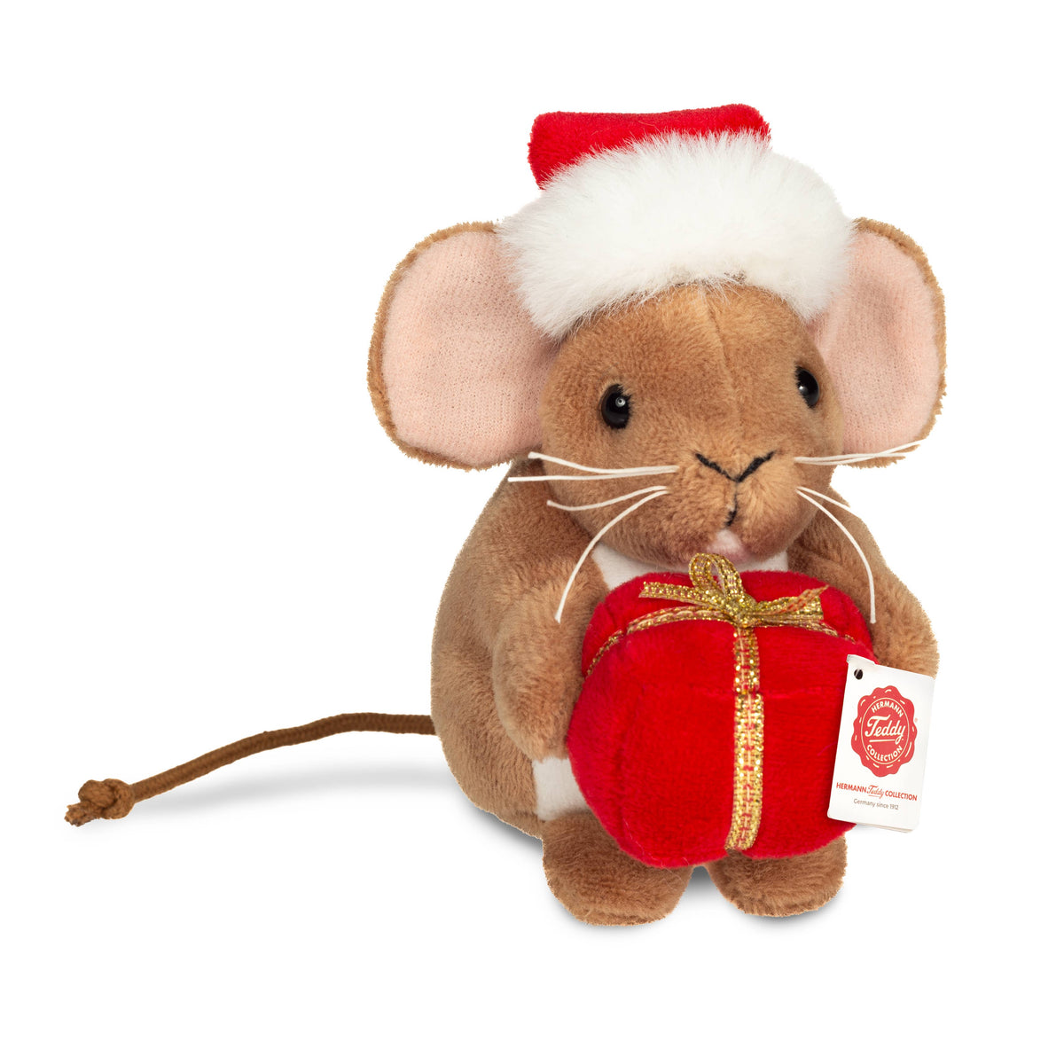 Weihnachtsmaus mit Geschenk 11 cm - Plüschtier - Stofftier