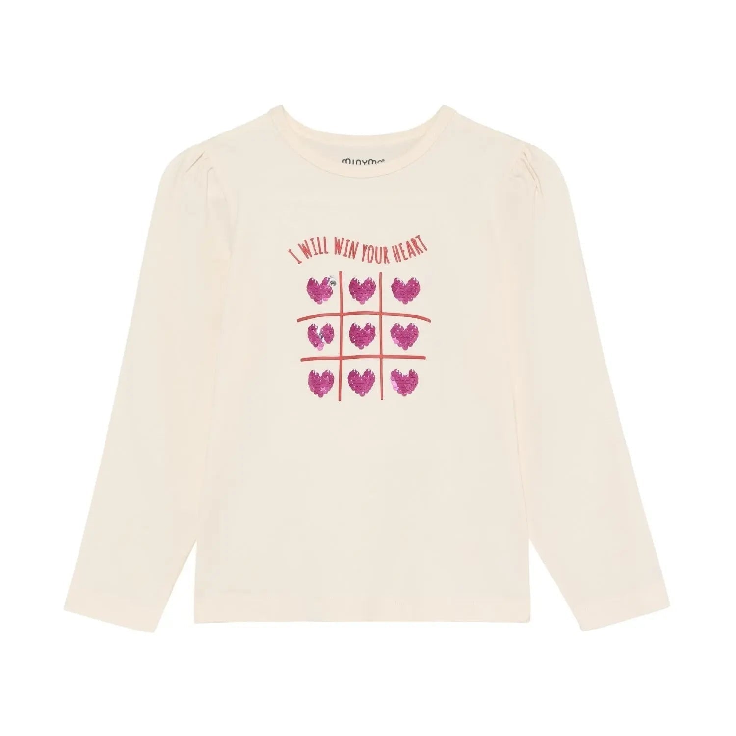Minymo Mädchen Langarmshirt Beige/Rot Herzmotiv