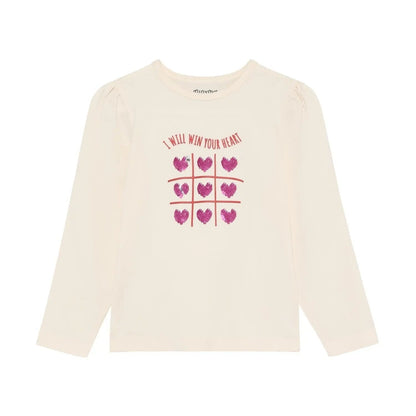 Minymo Mädchen Langarmshirt Beige/Rot Herzmotiv