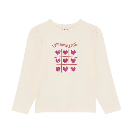 Minymo Mädchen Langarmshirt Beige/Rot Herzmotiv