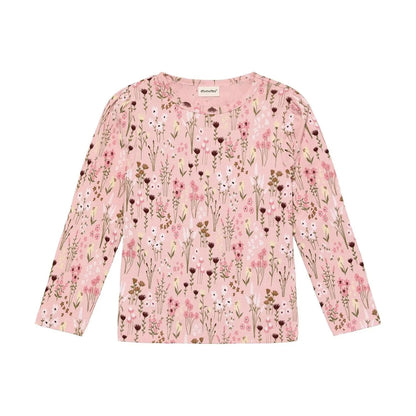 Minymo Mädchen Langarmshirt Rosa Blumenmuster