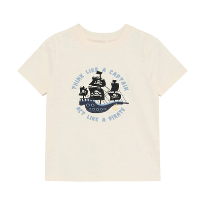 Minymo Jungen T-Shirt Beige Piratenschiff-Motiv
