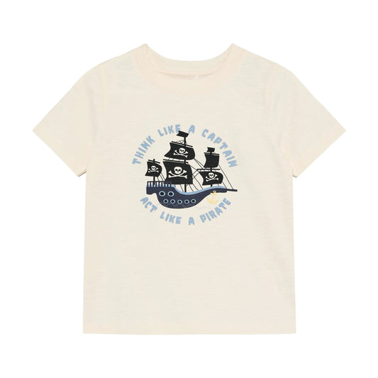Minymo Jungen T-Shirt Beige Piratenschiff-Motiv