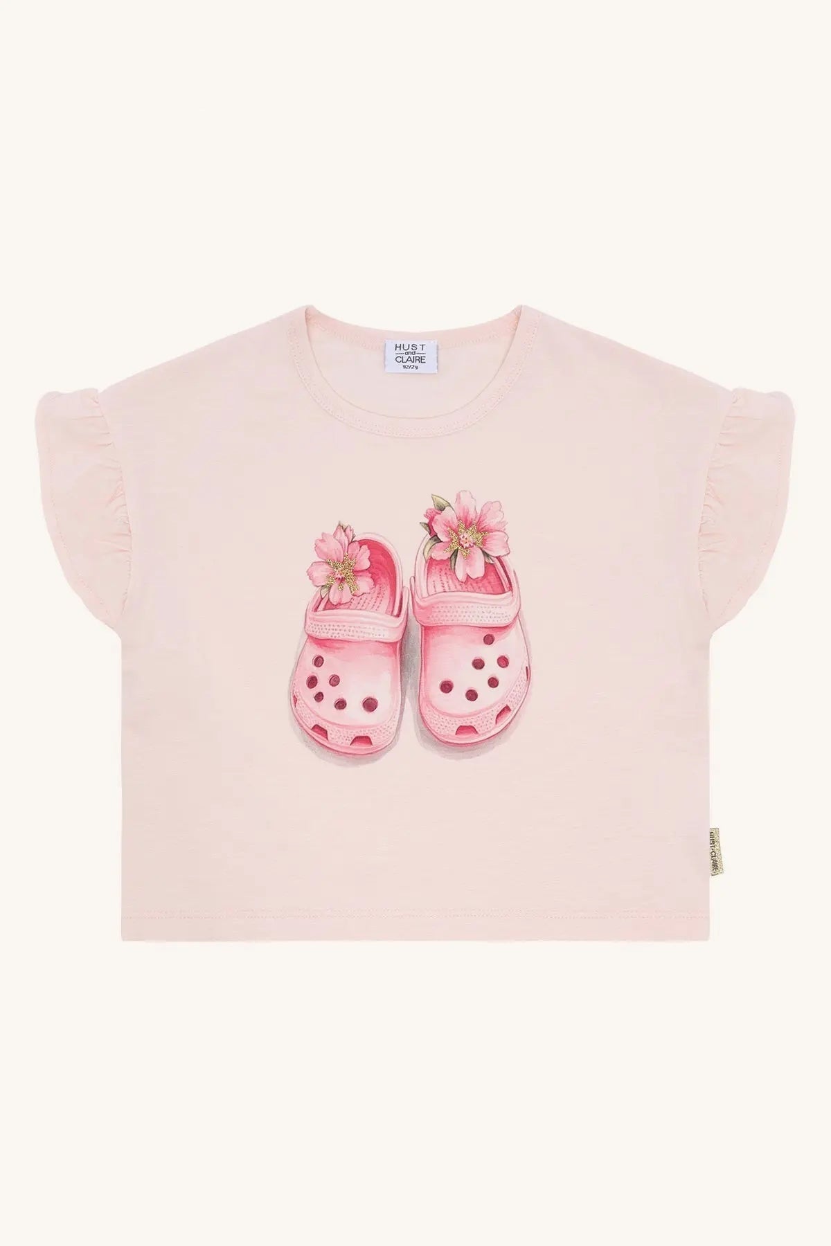 Hust & Claire Mädchen T-Shirt Rosa Sandalen-Motiv mit Rüschenärmeln