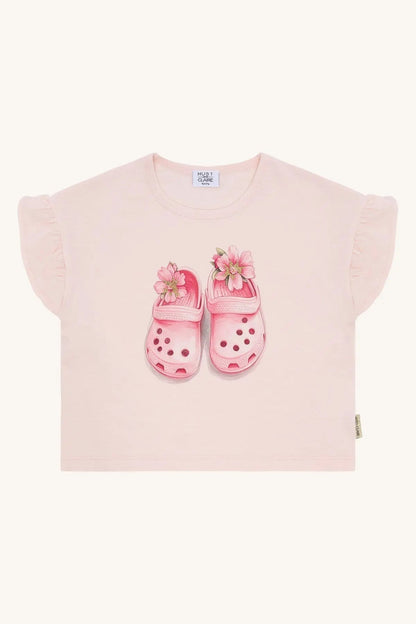 Hust & Claire Mädchen T-Shirt Rosa Sandalen-Motiv mit Rüschenärmeln