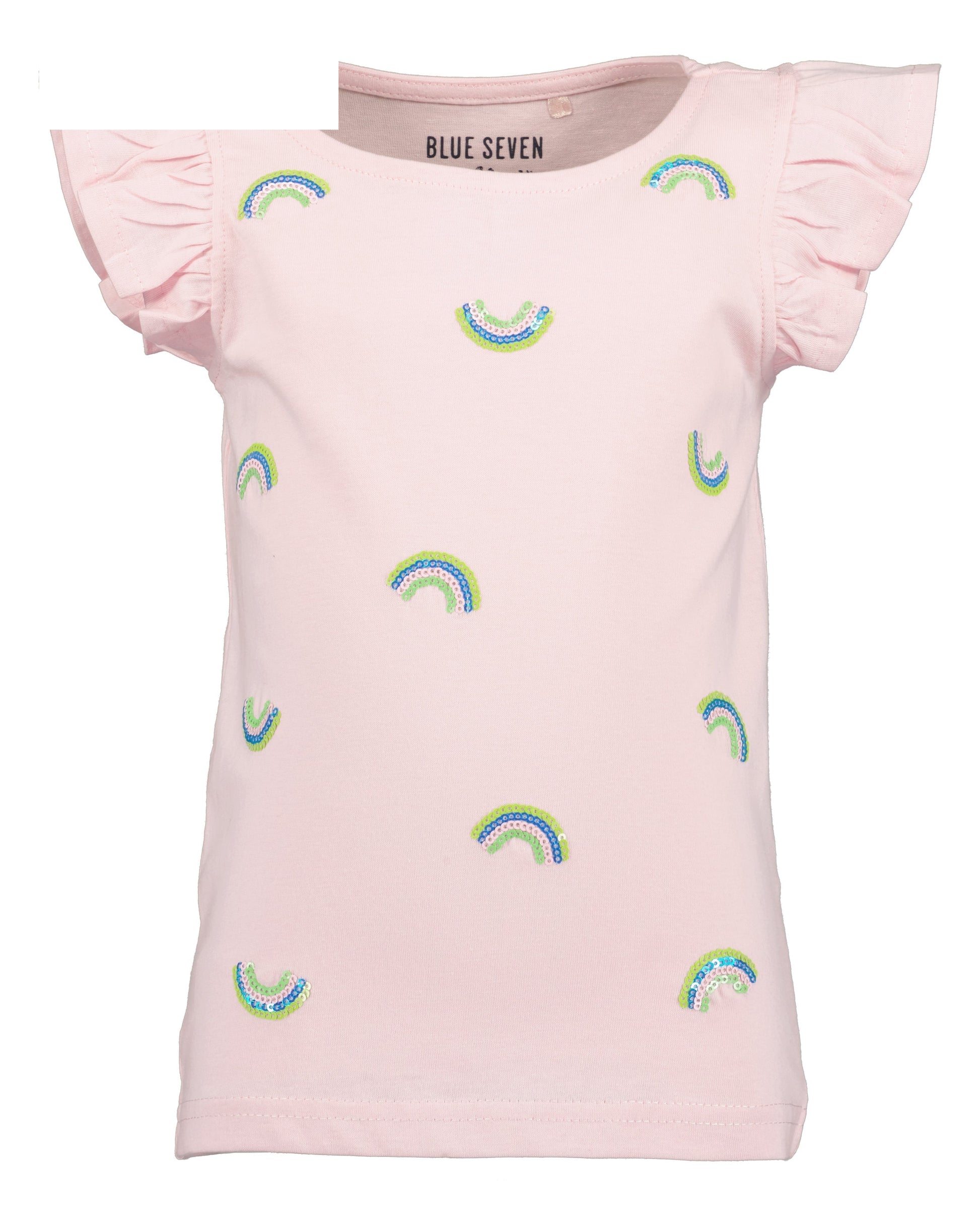 Blue Seven Mädchen T-Shirt Rosa Regenbogen Pailletten Rüschenärmel