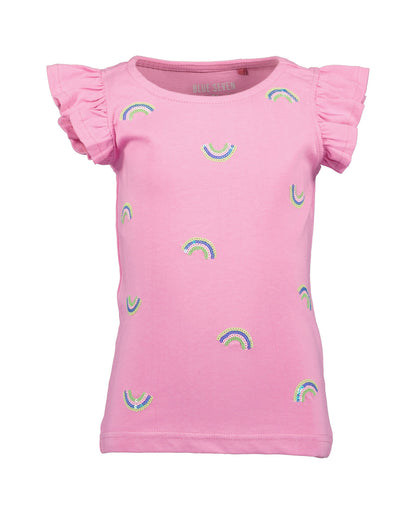 Blue Seven Mädchen T-Shirt Rosa Regenbogen Pailletten