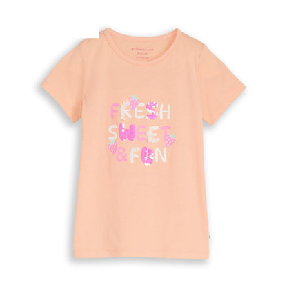 Tom Tailor Mädchen T-Shirt Apricot mit Schriftzug Fresh Sweet & Fun