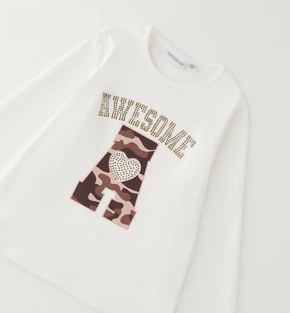 Sarabanda Mädchen Langarmshirt Off White mit Herz-Print