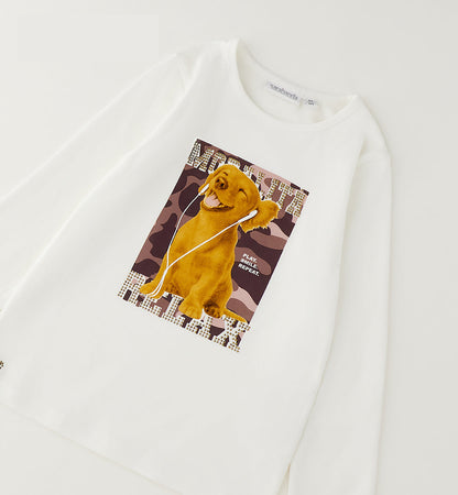 Sarabanda Mädchen Langarmshirt Off White mit Hundeprint