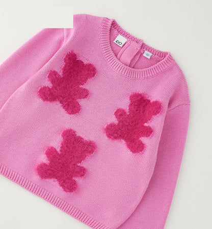 iDO Mädchen Strickpullover Rosa mit Teddy-Motiven