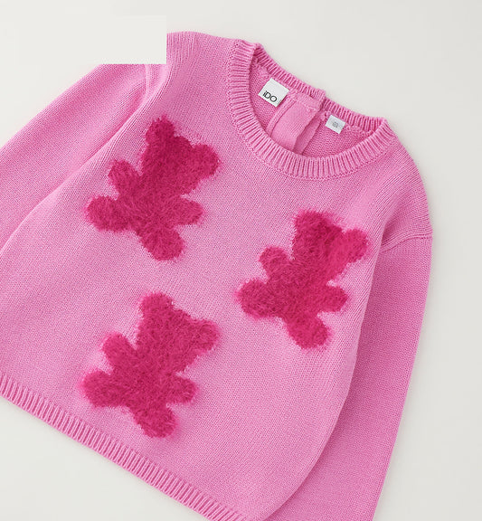 iDO Mädchen Strickpullover Rosa mit Teddy-Motiven