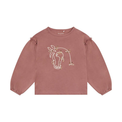 Minymo Mädchen Langarmshirt Altrosa – Reh-Motiv